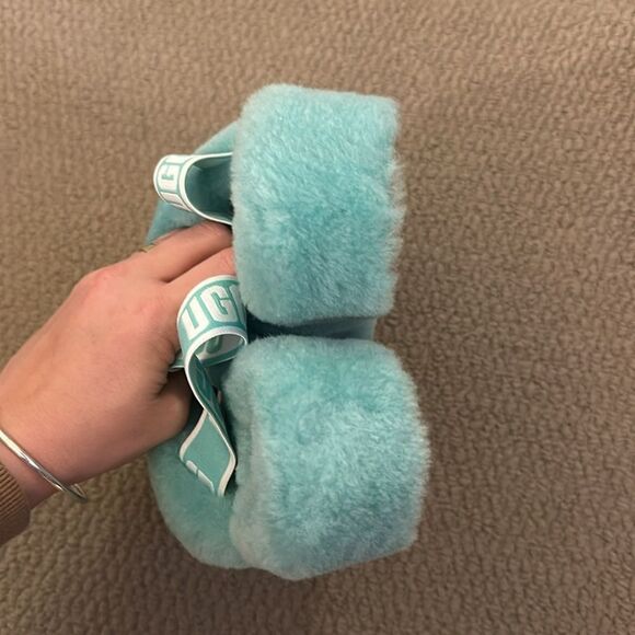 Turquoise Oh Yeah UGG slide fur sandals women - Picture 3 of 3